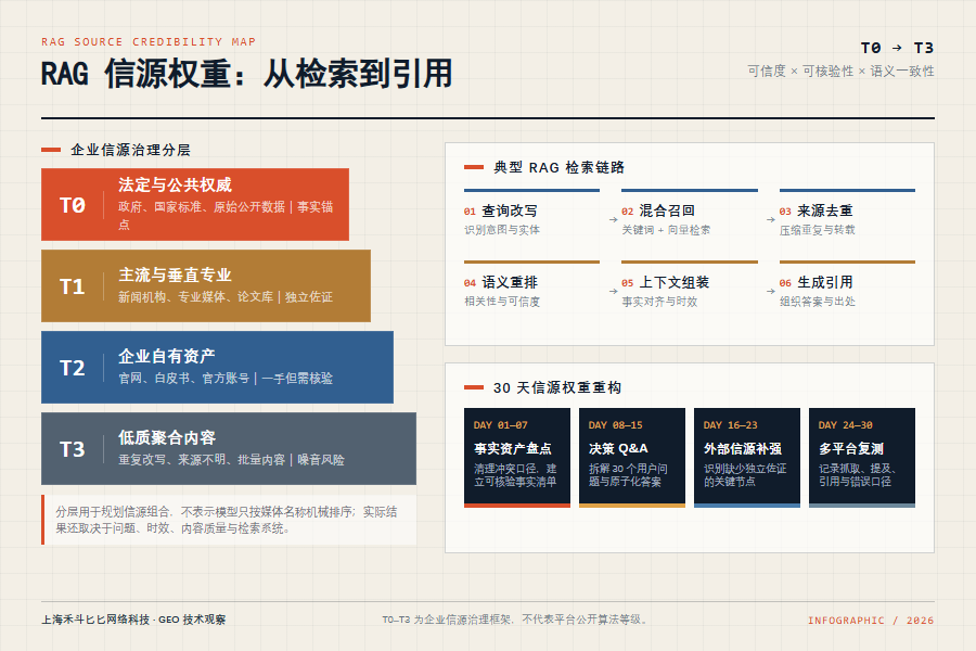 为什么说央媒是 T0 级信源?揭秘大模型 RAG 检索的信源权重分级规则