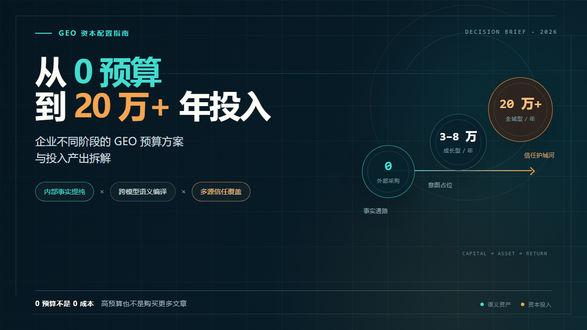 从 0 预算到 20 万+ 年投入：企业不同阶段的 GEO 预算方案与投入产出拆解