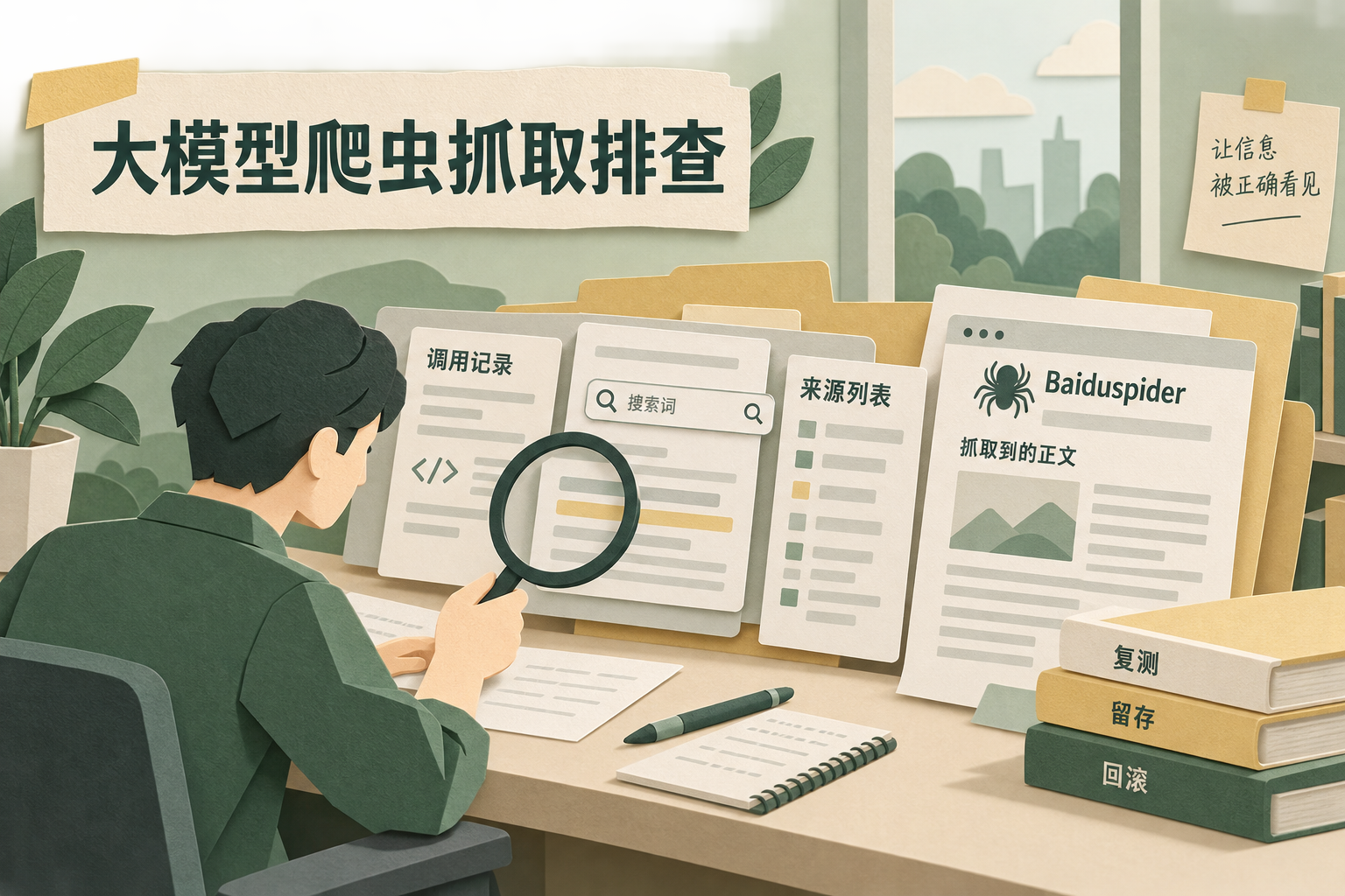 企业技术人员分别核验联网搜索调用记录、来源列表和百度蜘蛛可见正文