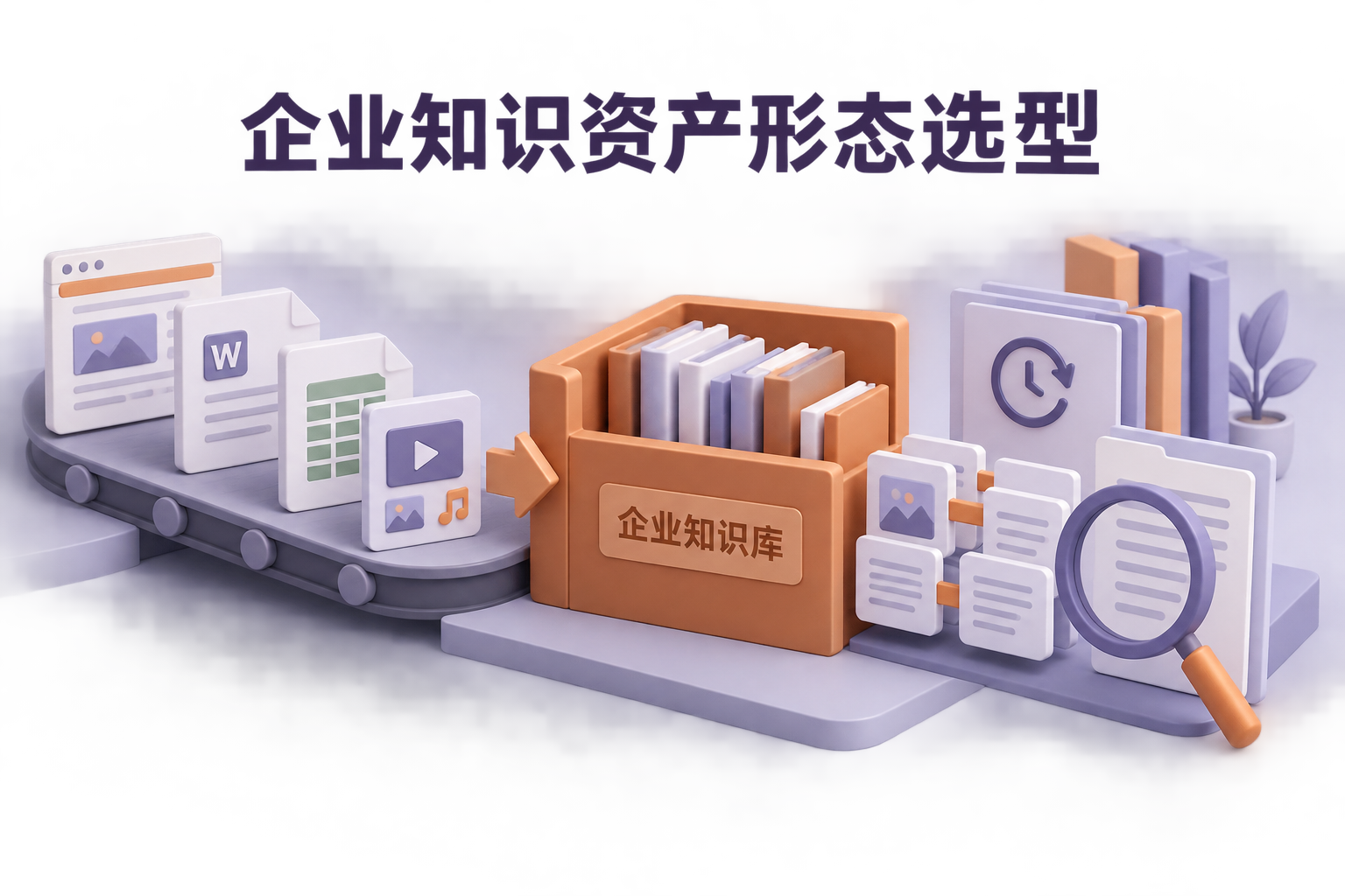 企业知识资产从原始网页、文档、表格和多媒体进入版本治理、解析切片与检索核验流程的技术封面。