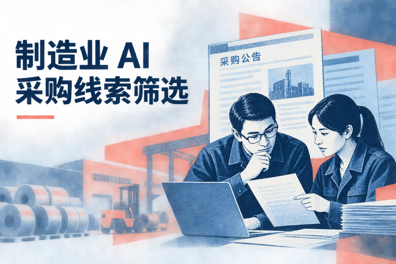 制造企业销售与技术人员核对公开采购项目的概念图，画面区分栏目条目、项目原文和业务评审。